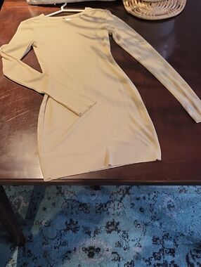 Long Sleeve Light Knit Dress in Beige